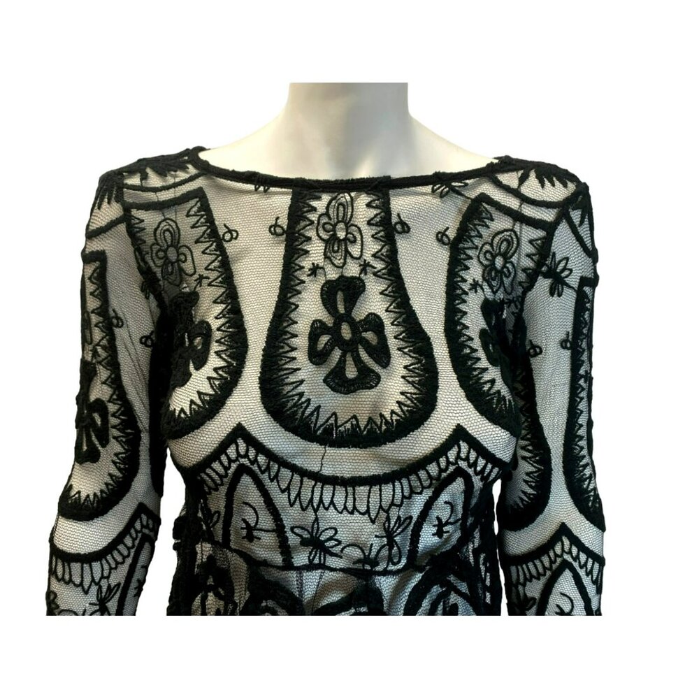 Jens Pirate Booty Free People Sheer Black Floral Embroidered Vintage Lace Dress - Picture 3 of 9